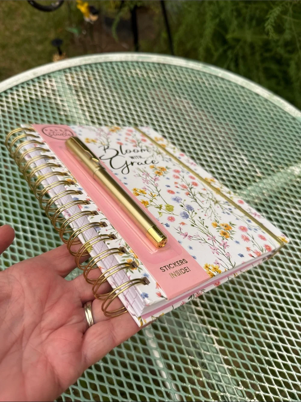 Bloom With Grace Floral Spiral Notebook in White with Gold Accents